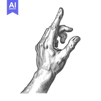 Aset premium populer: Hand with Index Finger Pointing Upwards in Vintage Engraving Style