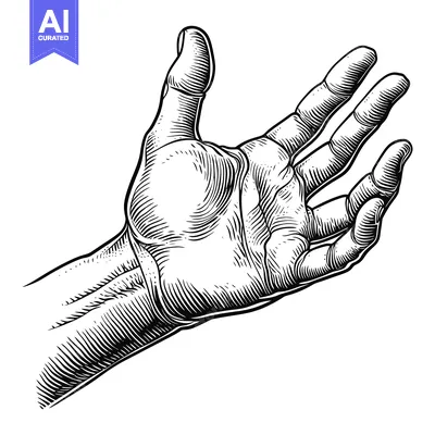 Aset premium populer: Detailed Line Drawing of a Human Hand with Palm Up