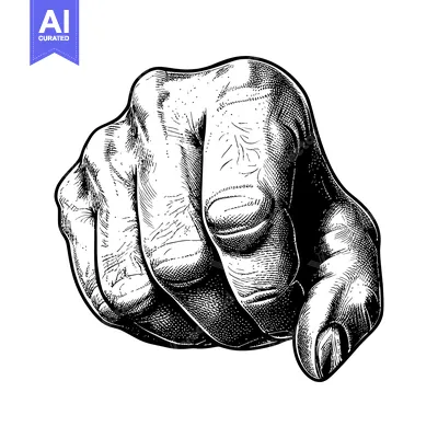 Popular premium asset: A Black and White Detailed Illustration of a Hand Pointing Forward