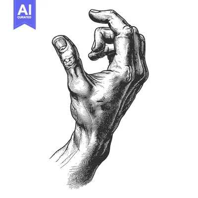 Popular premium asset: A Detailed Black and White Engraving of a Human Hand