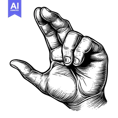 Aset desain premium: A Detailed Black and White Hand Drawing of a Hand Making a Pinching Ge