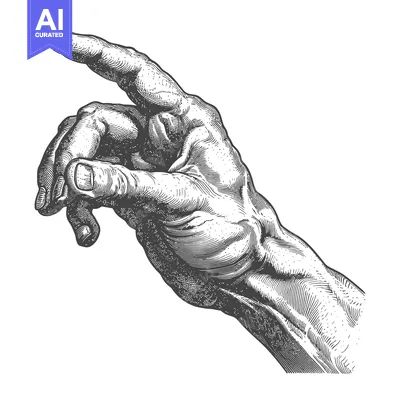 Aset desain premium: Detailed Engraving of a Hand Pointing Upwards