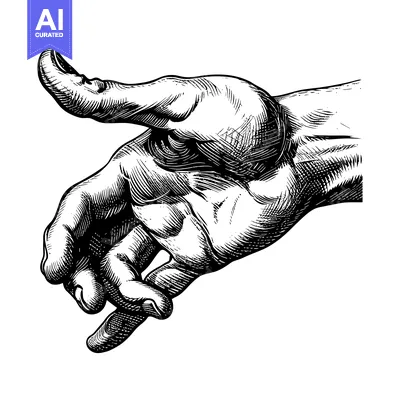 Black and White Line Art Drawing of a Human Hand Pointing