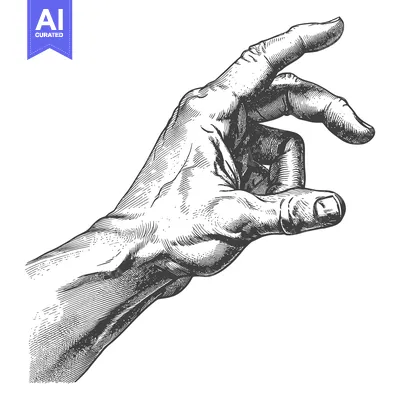 Detailed Hand Drawing in Black and White with Fingers Curved Inward