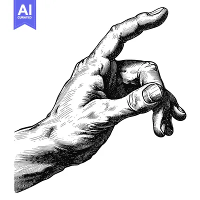 Aset premium populer: Hand with Index Finger Pointing Upwards in Engraving Style