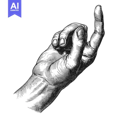 Premium design asset: A Detailed Engraving of a Human Hand Reaching Upward with Index Finger