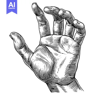 Aset desain premium: A Hand Reaching Upwards, a Detailed Engraving Illustration