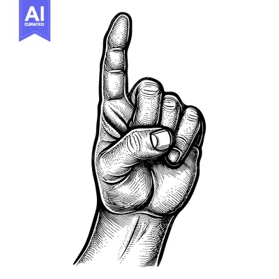 Popular premium asset: Hand with Index Finger Pointing Upward in Detailed Line Art