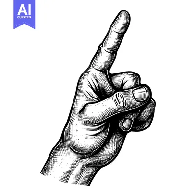 Popular premium asset: Black and White Engraved Illustration of a Hand Pointing Upwards