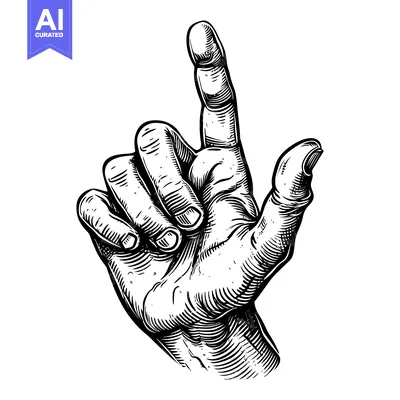 Aset desain premium: A Detailed Hand Engraving with an Index Finger Pointing Upwards