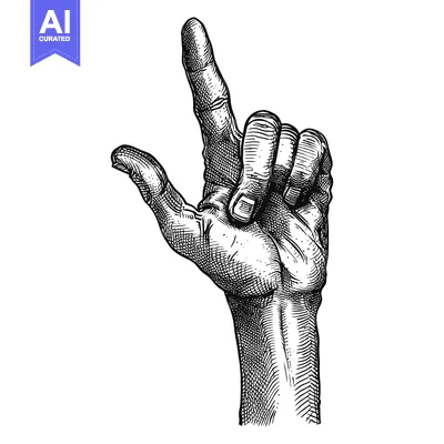 Aset premium populer: Hand with Index Finger Pointing Upwards in Engraved Style