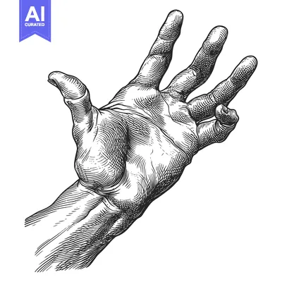 Aset premium populer: Detailed Engraving of a Human Hand Reaching Upward