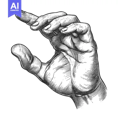 Premium design asset: Detailed Engravings of a Human Hand Holding an Imaginary Object