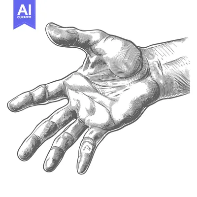 Aset premium populer: Hand with open palm reaching out, detailed line drawing