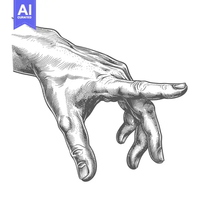 Aset premium populer: Hand with Index Finger Pointed Outward in Detailed Engraving Style