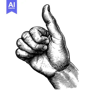Aset premium populer: A Detailed Ink Drawing of a Hand Pointing Upwards