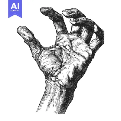 Aset premium populer: A Detailed Black and White Illustration of a Human Hand Grasping