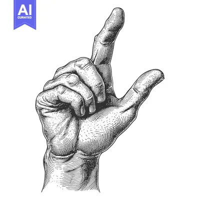 Aset desain premium: Hand with Index Finger Pointing Upwards in Black and White Illustratio