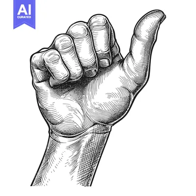 Aset desain premium: Hand Gesture with Finger Pointing Upwards in Detailed Black Ink Drawin