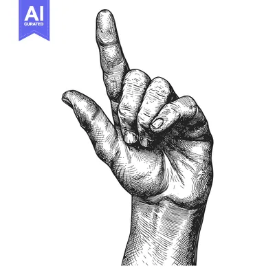 Premium design asset: Hand with Index Finger Pointing Upward in Detailed Black and White Ill