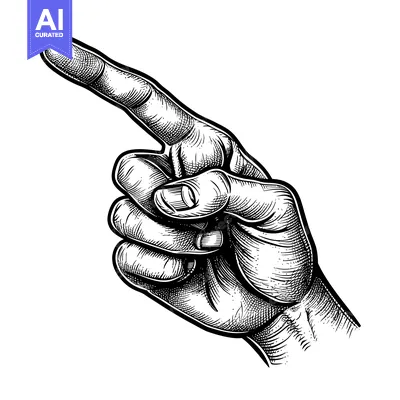 Aset premium populer: Hand Drawn Black and White Illustration of a Human Hand Pointing to th