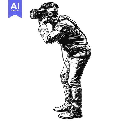 Aset premium populer: A Man Wearing a VR Headset and Looking Down