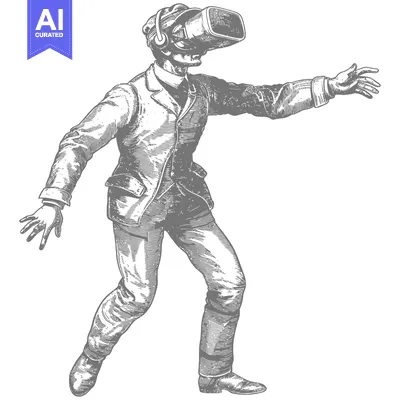 Popular premium asset: A man wearing a virtual reality headset, reaching out with his right h
