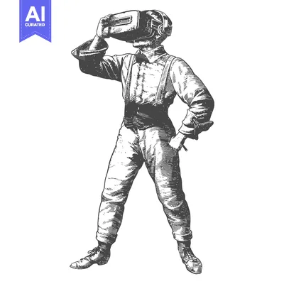 Aset desain premium: A Vintage Illustration of a Person Wearing Virtual Reality Goggles