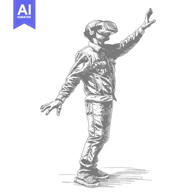 Aset premium populer: Hand-drawn illustration of a person wearing VR headset