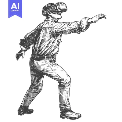 Aset premium populer: A Man Wearing a VR Headset and Reaching Out with His Hand