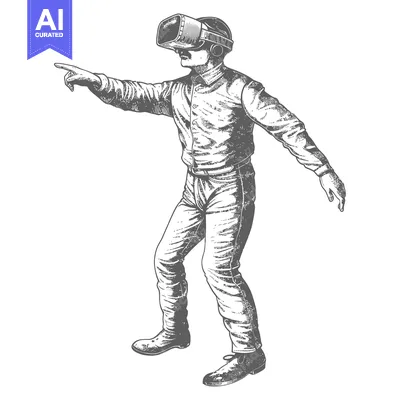 Premium design asset: Hand-Drawn Illustration of a Man Wearing VR Headset and Pointing with