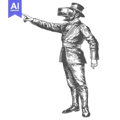 Aset premium populer: A Gentleman Wearing a Virtual Reality Headset Points to the Right