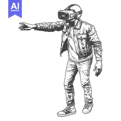 Aset premium populer: A Man Wearing a VR Headset and Jeans Reaches Out His Hand