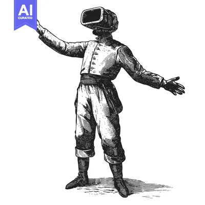 Aset premium populer: A Man Wearing a Virtual Reality Headset in an Antique Illustration Sty