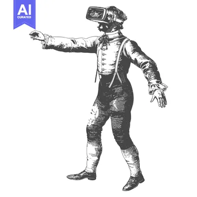 Aset desain premium: A Gentleman in 18th-Century Attire Wearing a Virtual Reality Headset