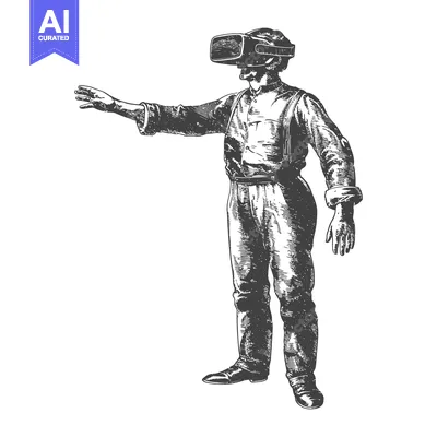 Aset premium populer: A Man Wearing a VR Headset Reaches Out With His Hand