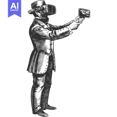 Aset desain premium: A Gentleman in a Top Hat Experiences Virtual Reality