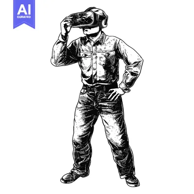 Aset desain premium: A Man Wearing a VR Headset and Jeans
