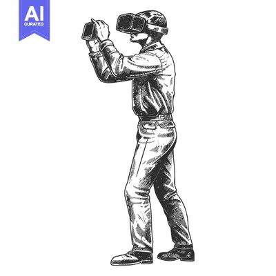 Aset desain premium: Hand-drawn sketch of a man wearing a VR headset