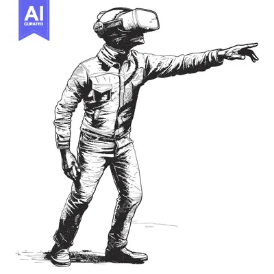 Aset desain premium: A Person Wearing a VR Headset Reaching Out With Their Hand
