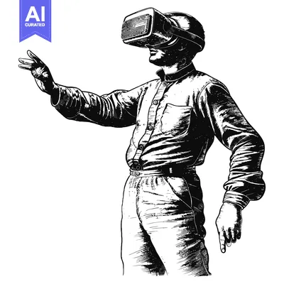 Aset desain premium: A Man Wearing a Virtual Reality Headset and Reaching Out with His Hand