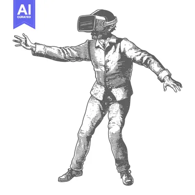 Aset desain premium: A man wearing a virtual reality headset with his arms outstretched