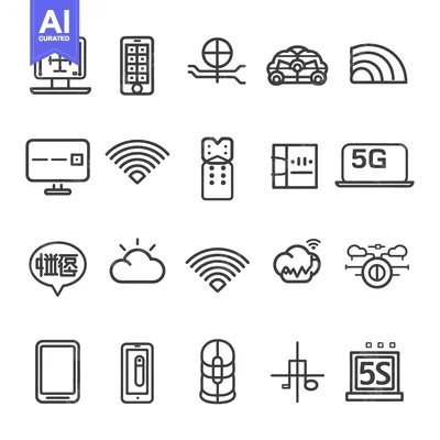 Aset premium populer: Set of Line Icons Related to Internet of Things Technology