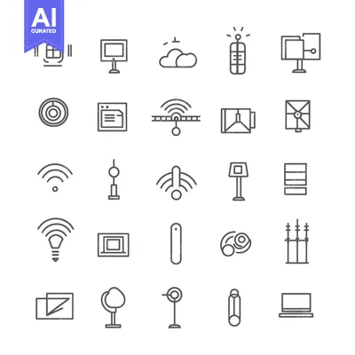 Aset premium populer: A Set of 25 Simple Linear Icons Depicting Various Objects and Concepts