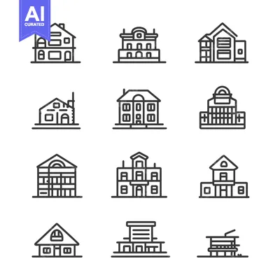 Aset desain premium: Collection of Line Art House Icons
