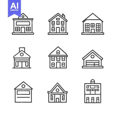 Nine Line Drawings of Different House Styles