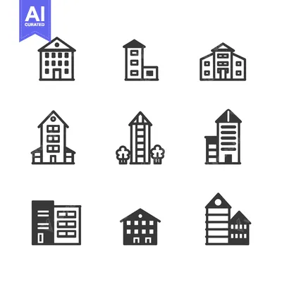 Popular premium asset: Nine Different Building Icon Illustrations in Black and White