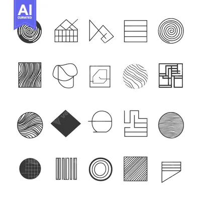 Aset premium populer: Set of Geometric Shapes with Different Textures and Patterns