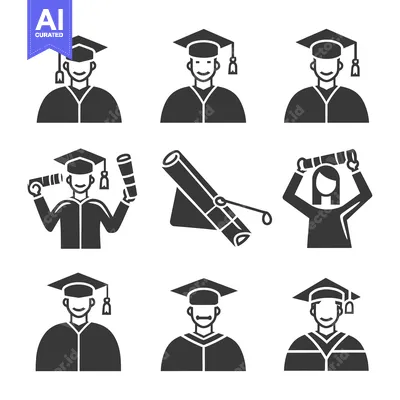 Premium design asset: Set of Graduation Icons Featuring Graduates with Caps and Diplomas