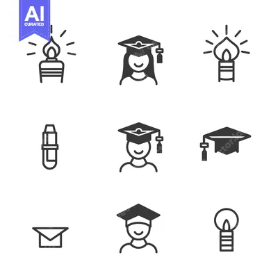 Aset premium populer: Set of Education and Light Bulb Icons in Black and White
